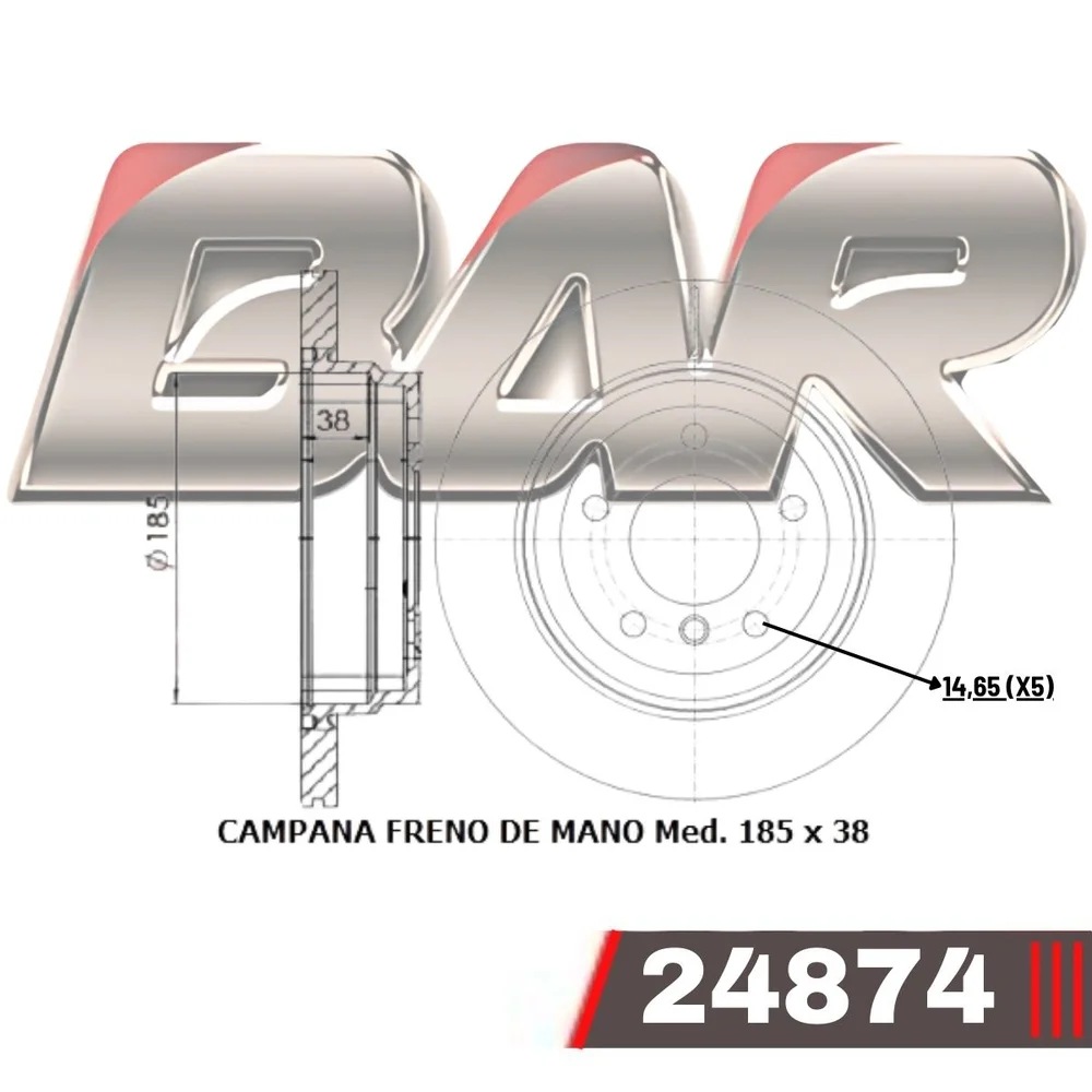 Discos Traseros Estándar - BMW -130i CAMPANA FRENO DE MANO Med. 185 x 38